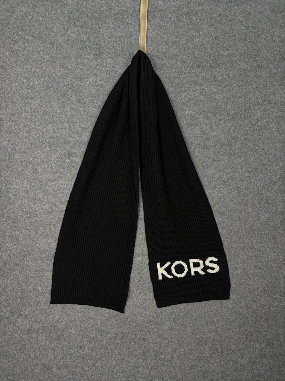 Michael Kors Black Logo Ribbed Knit Scarf